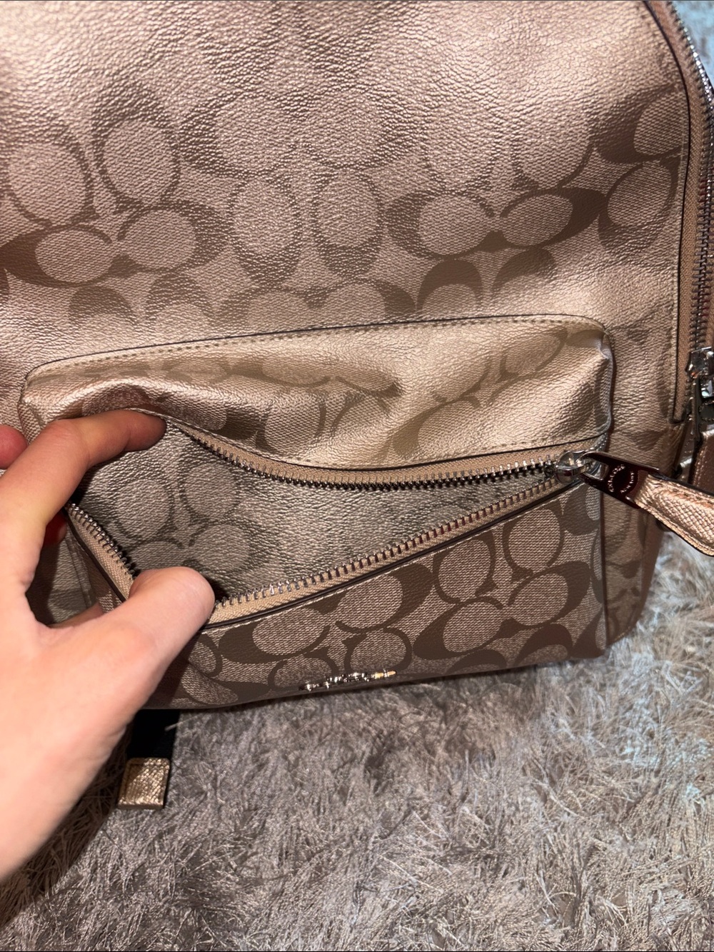 Coach Metallic Rose Gold Signature Mini Backpack - Picture 6 of 8